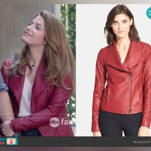 Vince Scuba Leather Jacket Asymmetric Zip Moto in Red